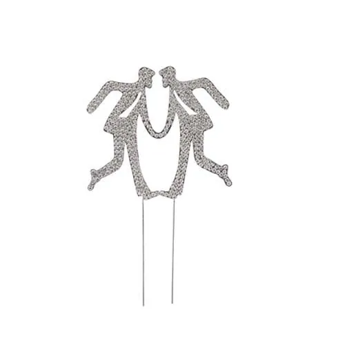 Gay Dancing Men Wedding Cake Topper Clear Rhinestones
