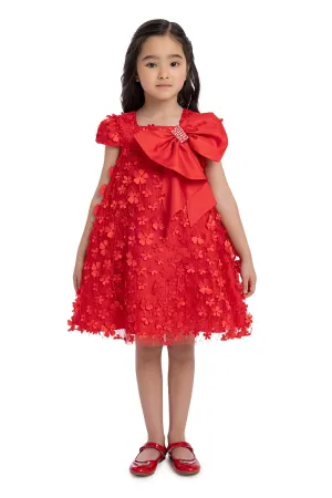 Girls Red Trapeze Party Dress with a Bow