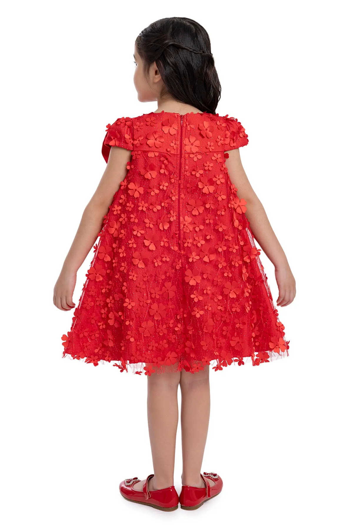 Girls Red Trapeze Party Dress with a Bow