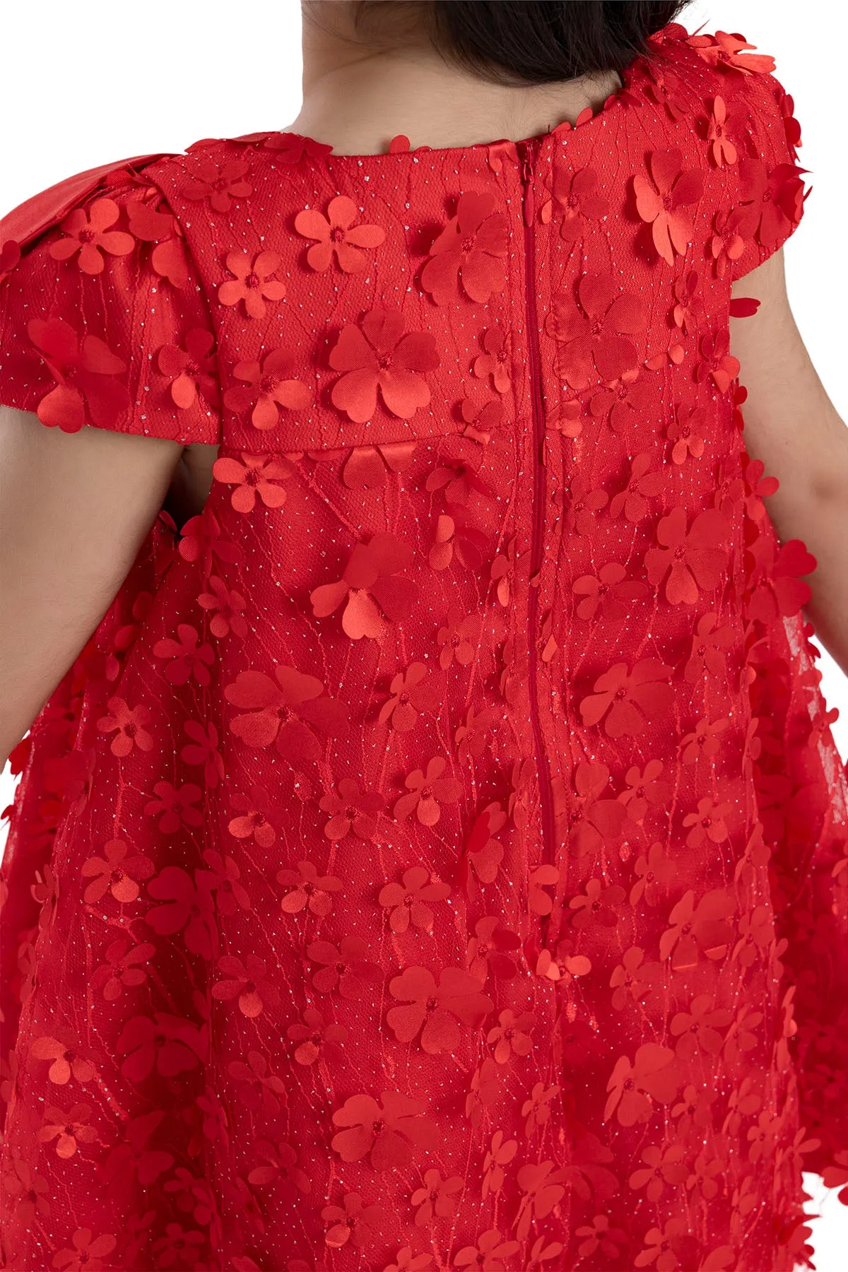 Girls Red Trapeze Party Dress with a Bow