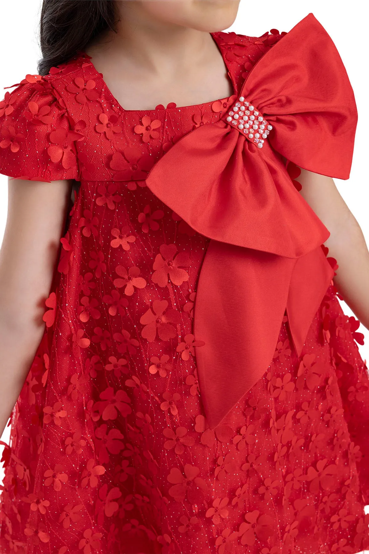Girls Red Trapeze Party Dress with a Bow