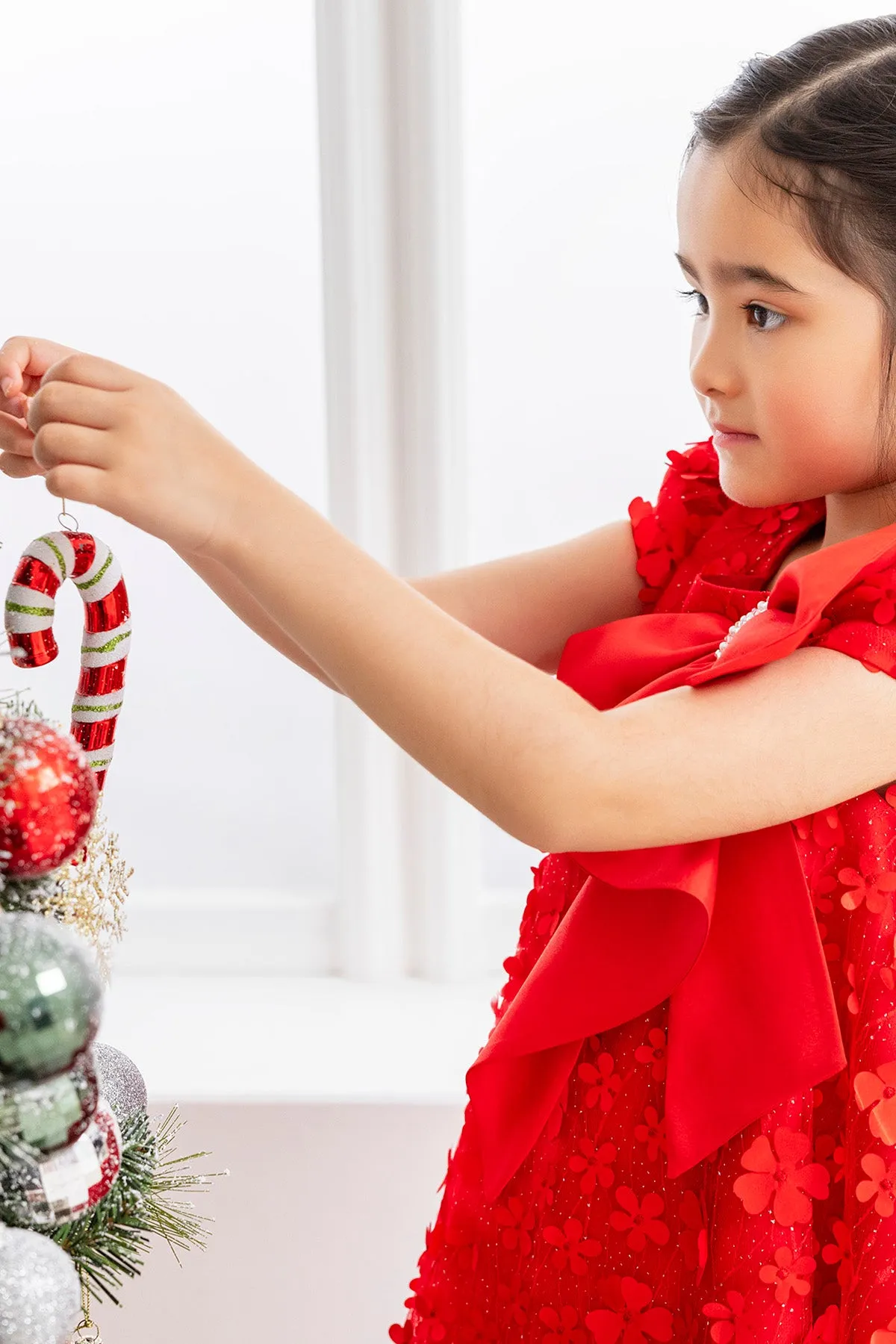 Girls Red Trapeze Party Dress with a Bow