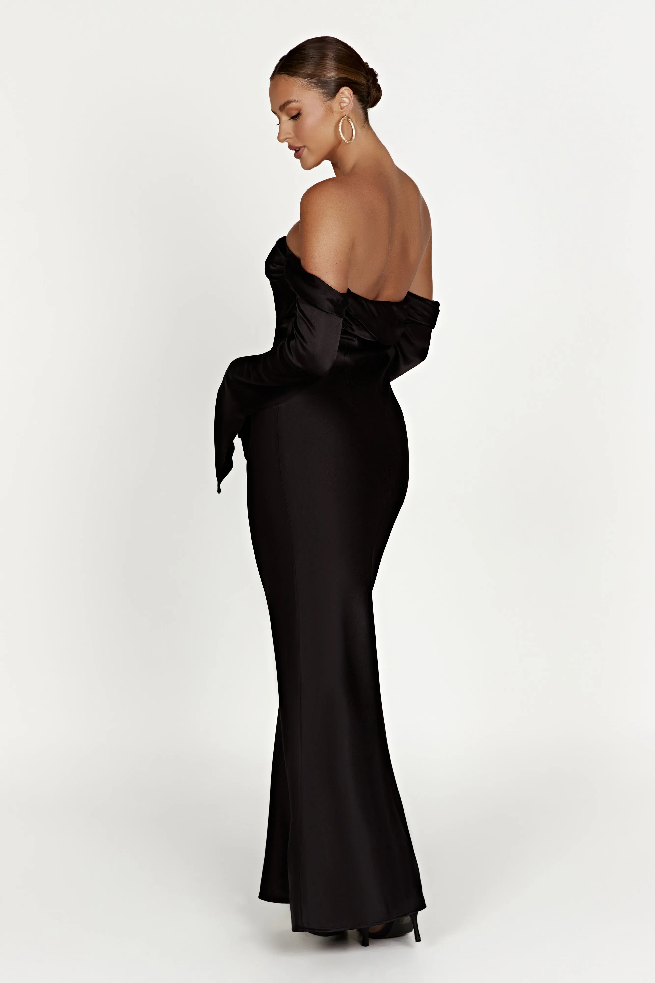 Giselle Off Shoulder Cowl Neck Maxi Dress - Black