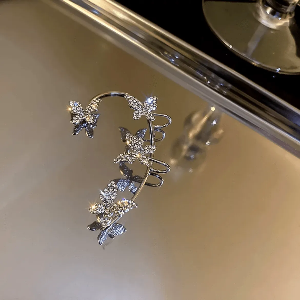 Glitter Crystal Inlaid Butterfly Ear Cuff Climber Crawler Wrap Earring