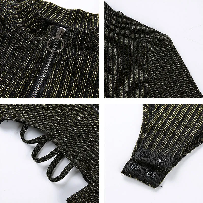 Glittery Backless Striped Bodysuit
