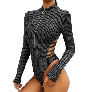 Glittery Backless Striped Bodysuit