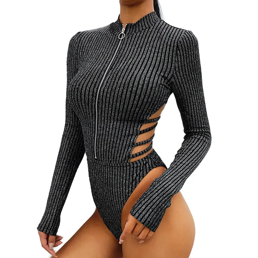 Glittery Backless Striped Bodysuit