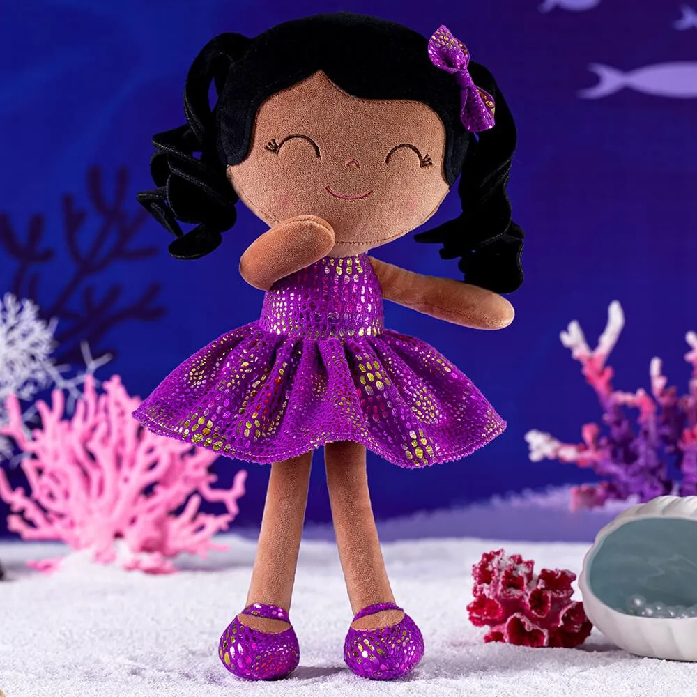 Gloveleya 12-inch Curly Hair Glitter Dolls Purple Skirt - Dark Skin
