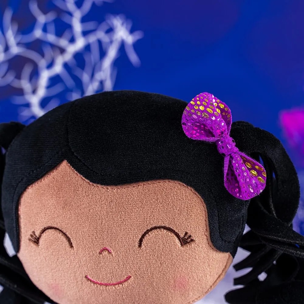 Gloveleya 12-inch Curly Hair Glitter Dolls Purple Skirt - Dark Skin