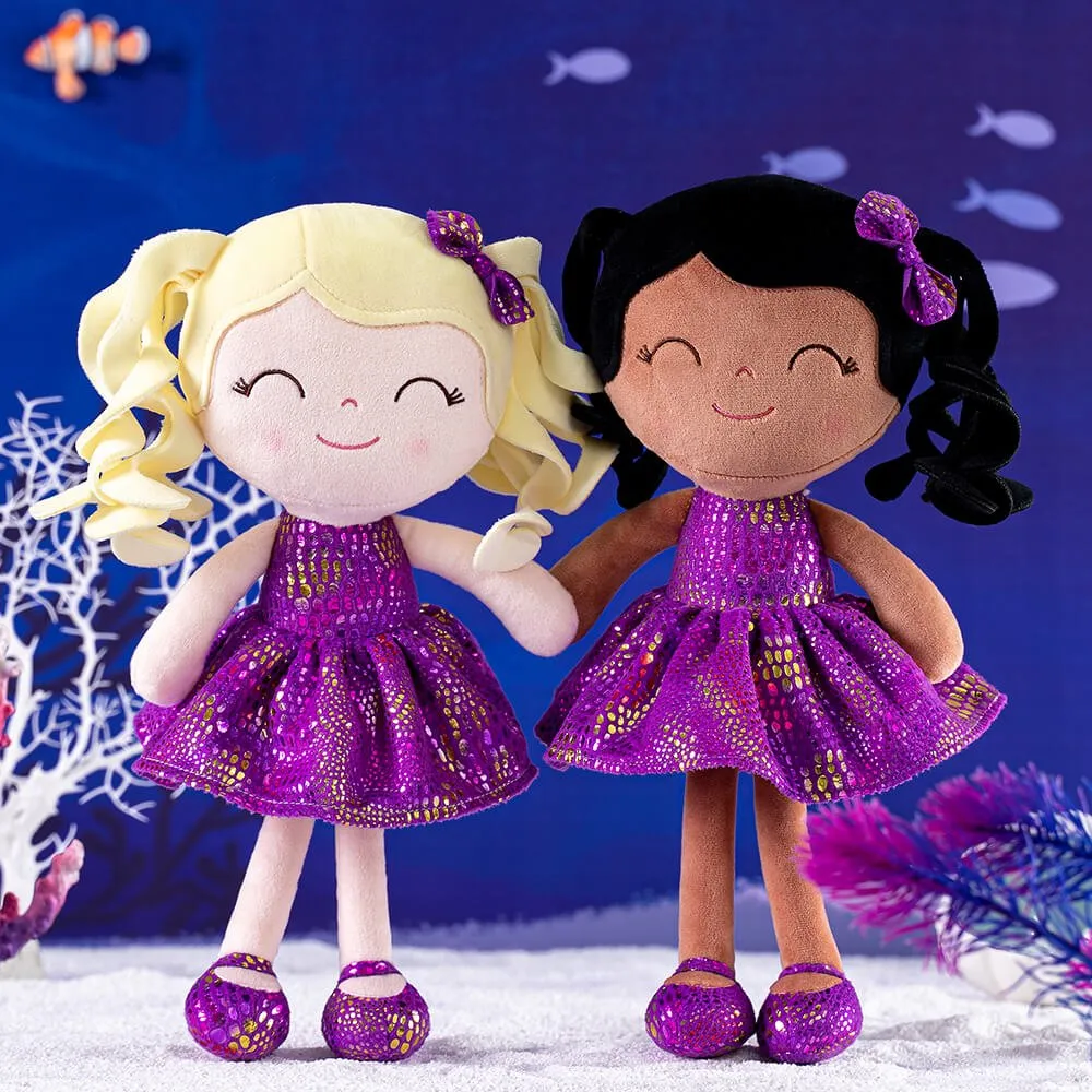 Gloveleya 12-inch Curly Hair Glitter Dolls Purple Skirt - Dark Skin