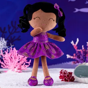 Gloveleya 12-inch Curly Hair Glitter Dolls Purple Skirt - Dark Skin