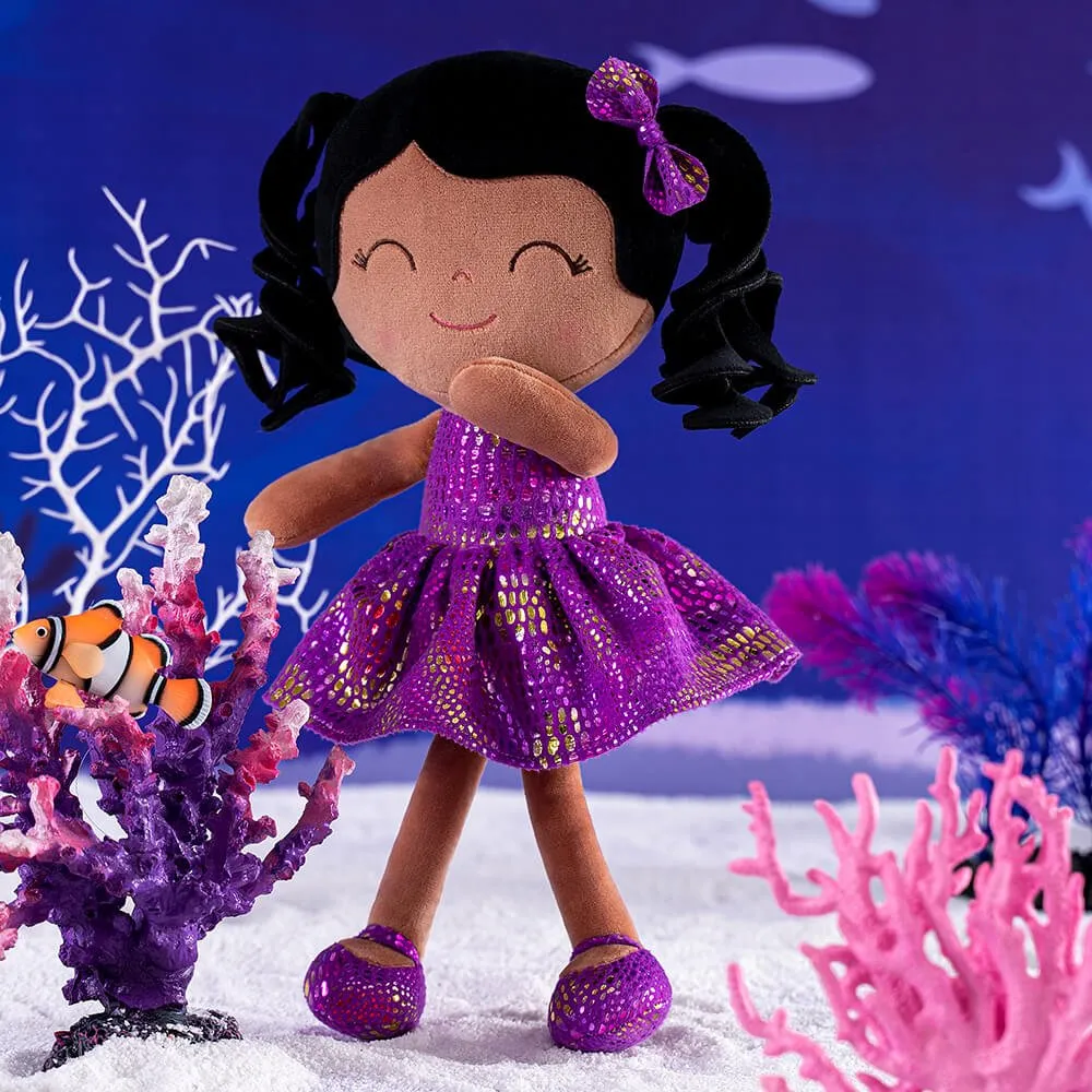 Gloveleya 12-inch Curly Hair Glitter Dolls Purple Skirt - Dark Skin