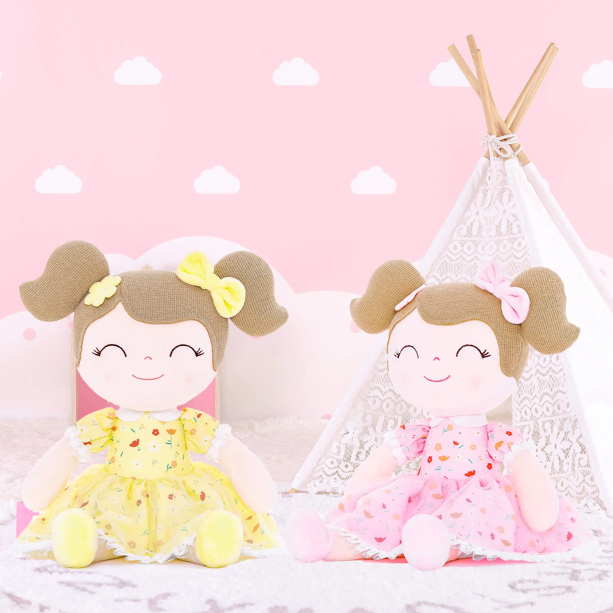 Gloveleya 16-inch Baby Doll Girl Gift Garden Pink Flower Girls Dolls Pink