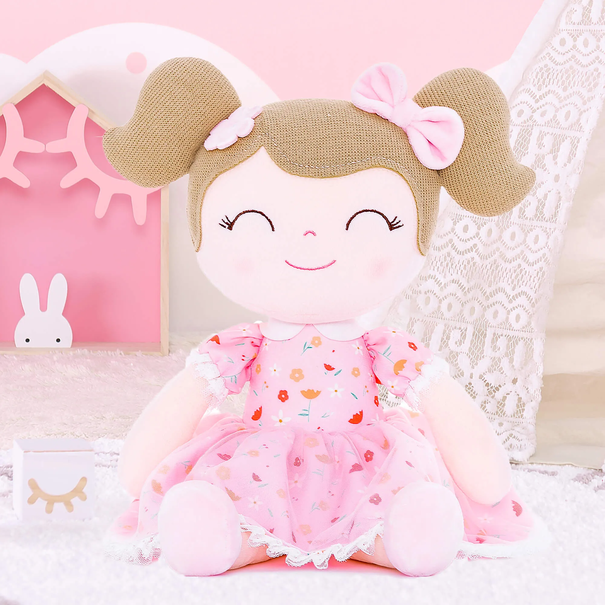 Gloveleya 16-inch Baby Doll Girl Gift Garden Pink Flower Girls Dolls Pink