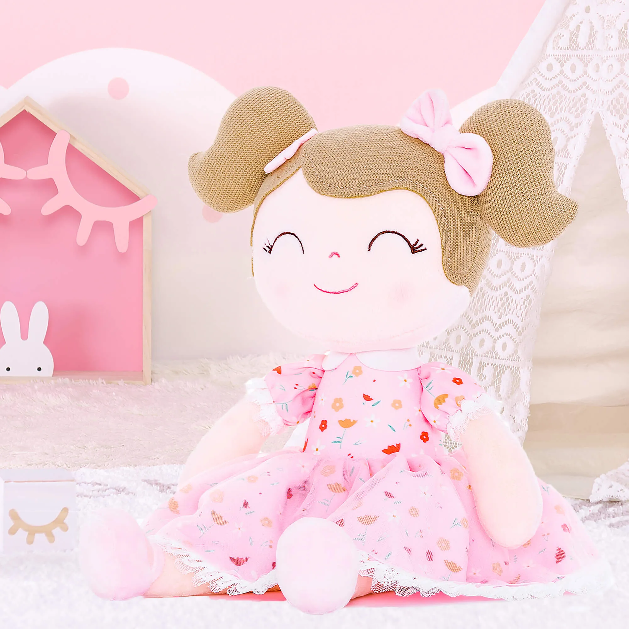 Gloveleya 16-inch Baby Doll Girl Gift Garden Pink Flower Girls Dolls Pink