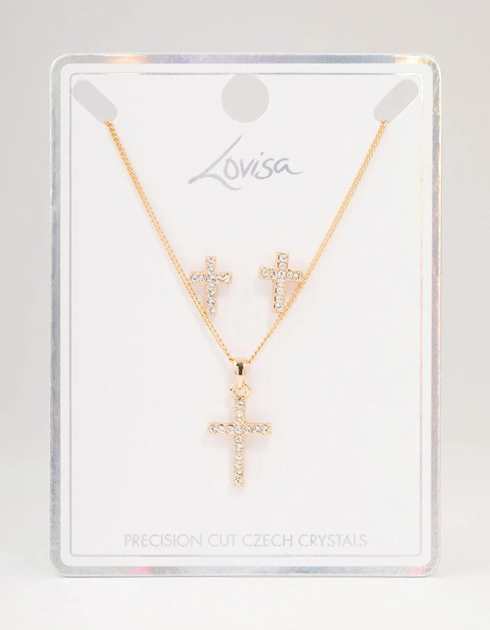 Gold Bohemia Czech Crystal Cross Necklace & Stud Earrings Set