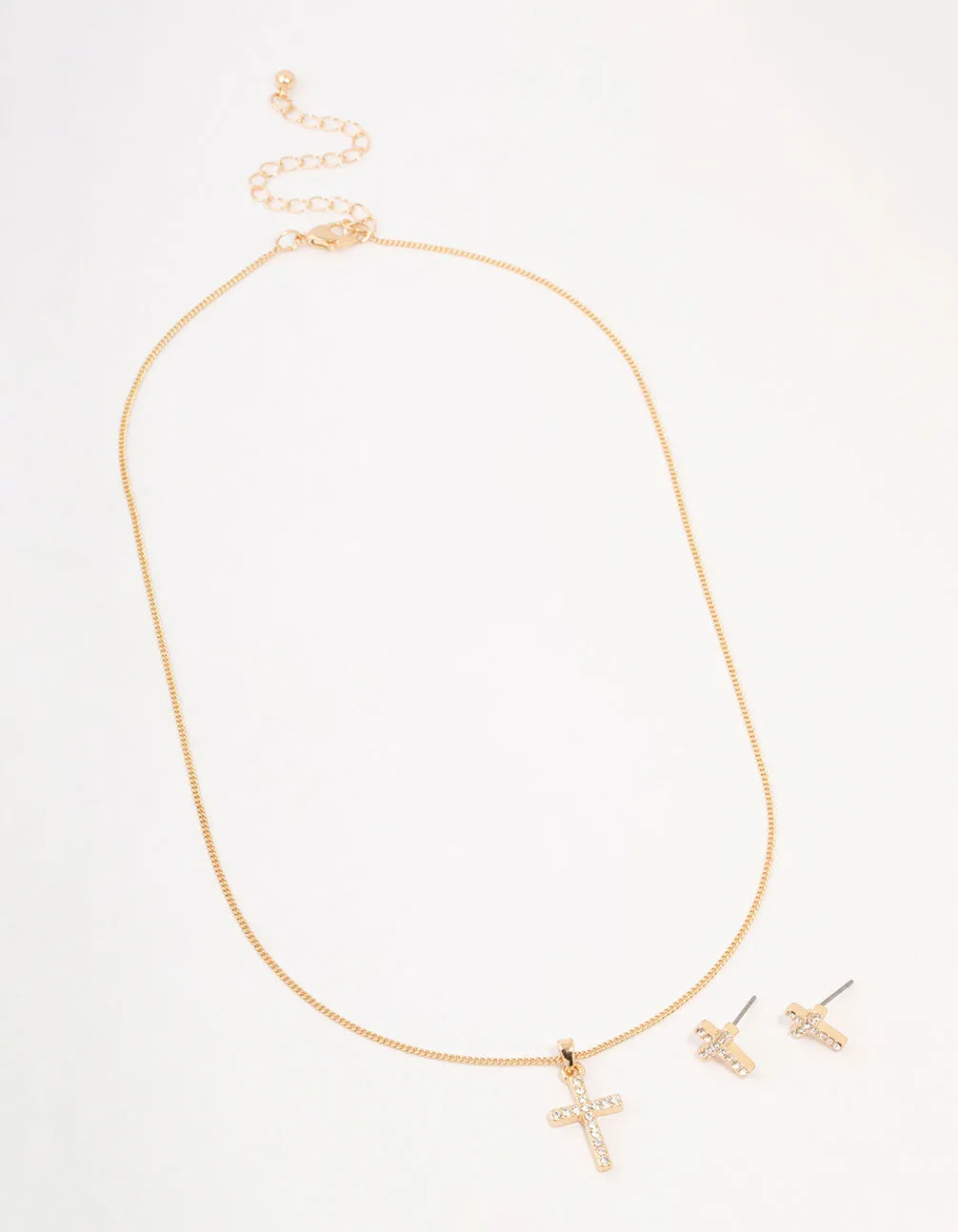 Gold Bohemia Czech Crystal Cross Necklace & Stud Earrings Set
