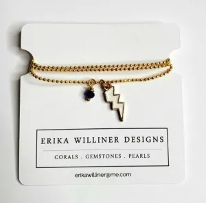 Gold Chain with Enamel Lighting Bolt Pendant and Blue Crystal 300-20 | Erika Williner Designs