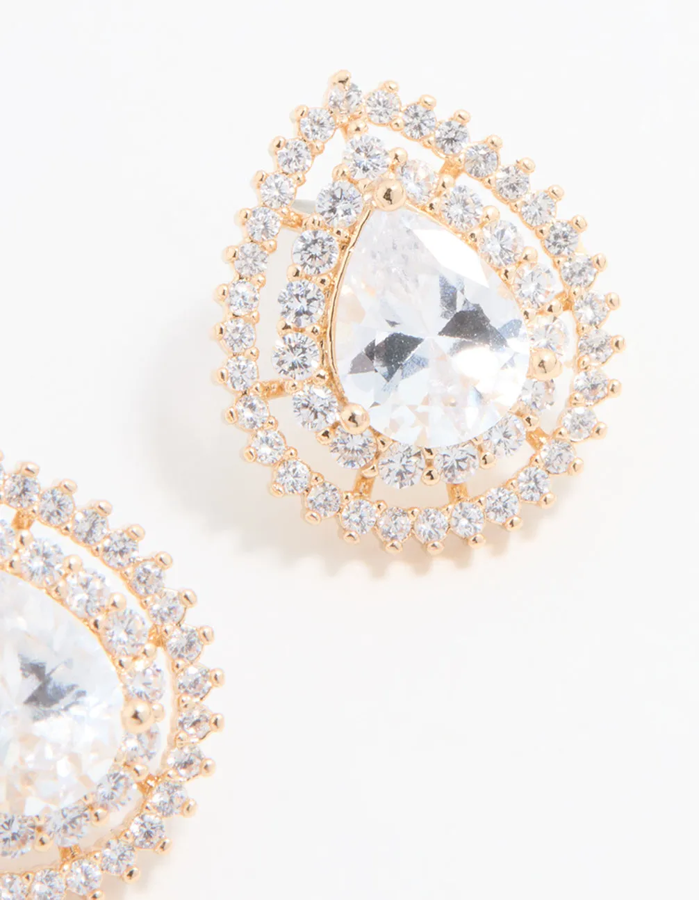 Gold Cubic Zirconia Sparkling Pear Stud Earrings