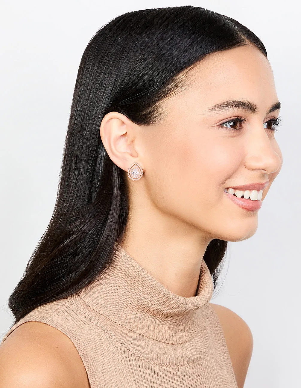 Gold Cubic Zirconia Sparkling Pear Stud Earrings