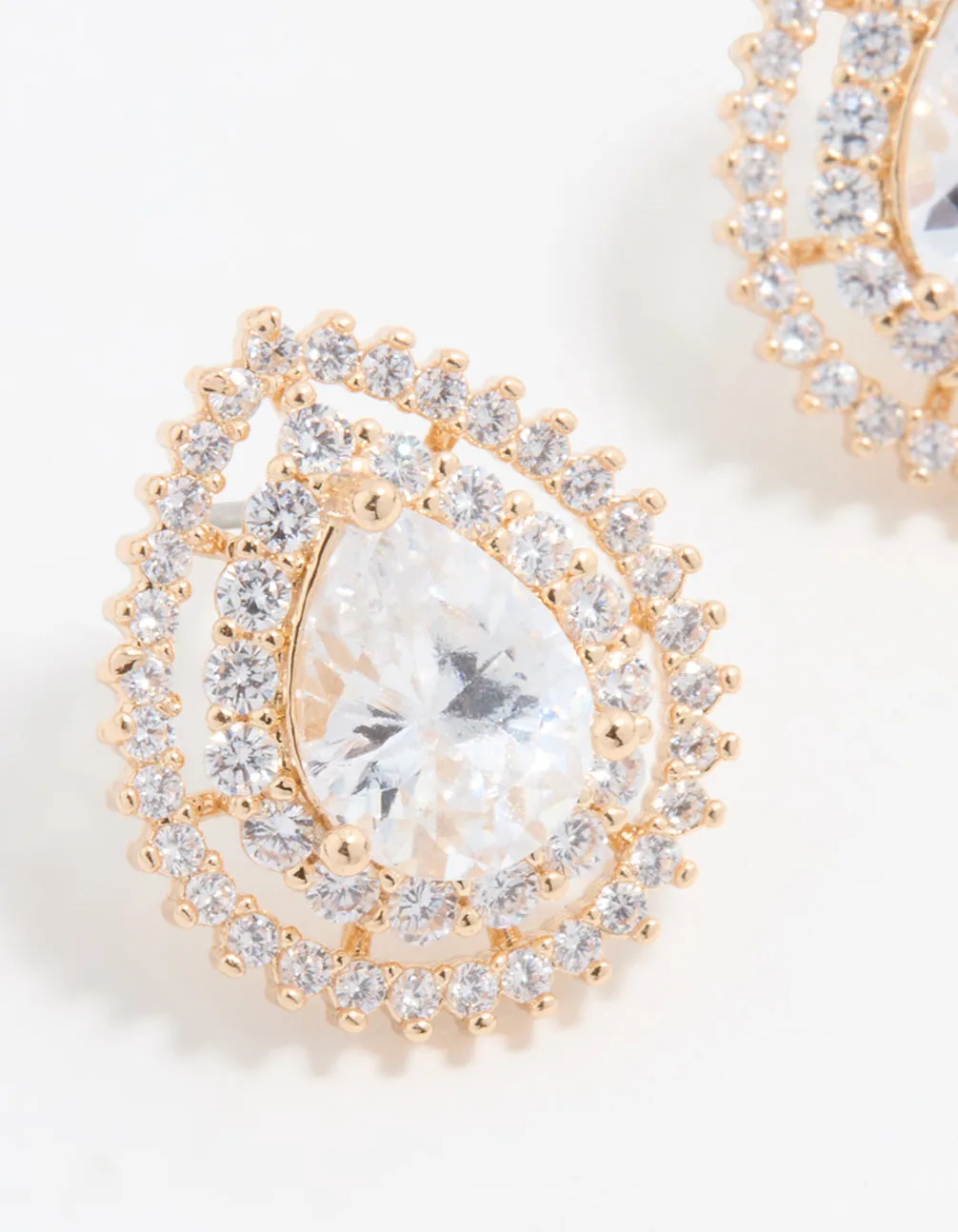 Gold Cubic Zirconia Sparkling Pear Stud Earrings