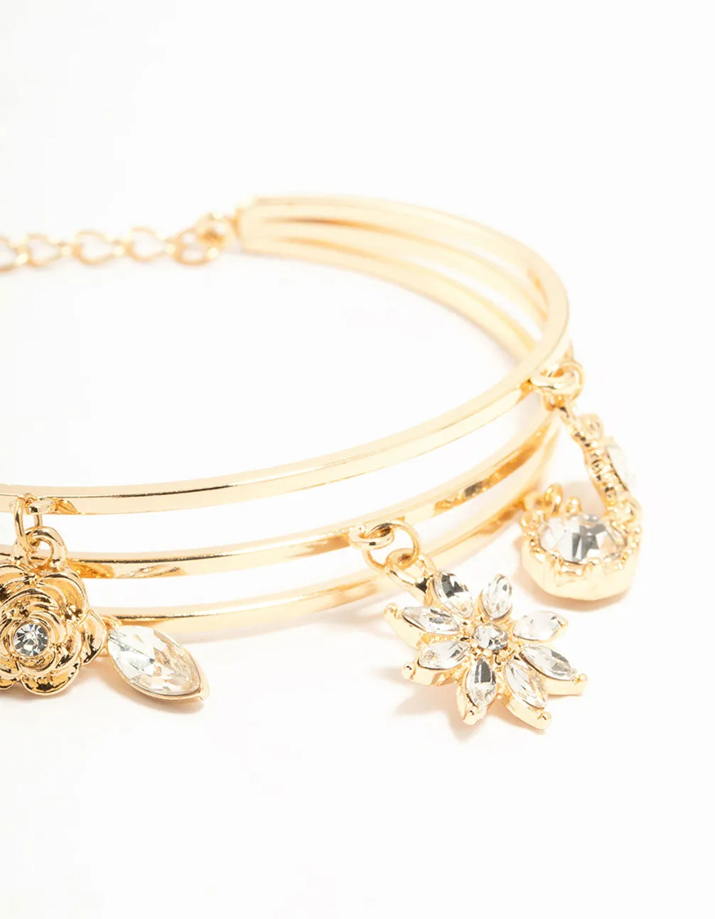 Gold Floral Charm Wrist Cuff