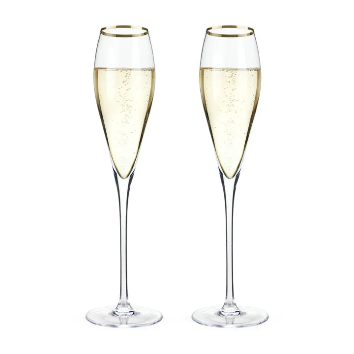 GOLD-RIMMED CRYSTAL CHAMPAGNE FLUTES