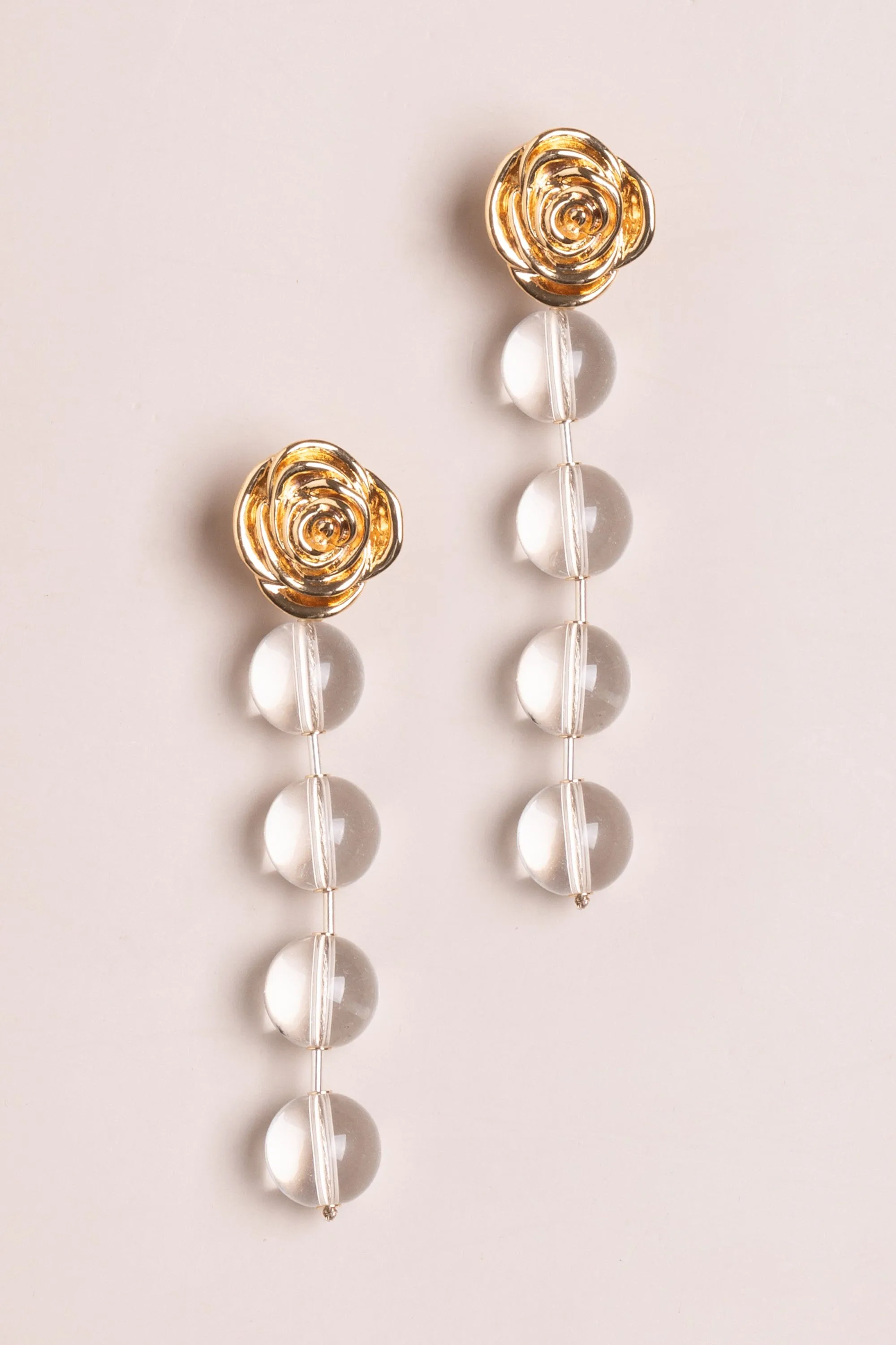 Gold Rose Crystal Drop Earrings
