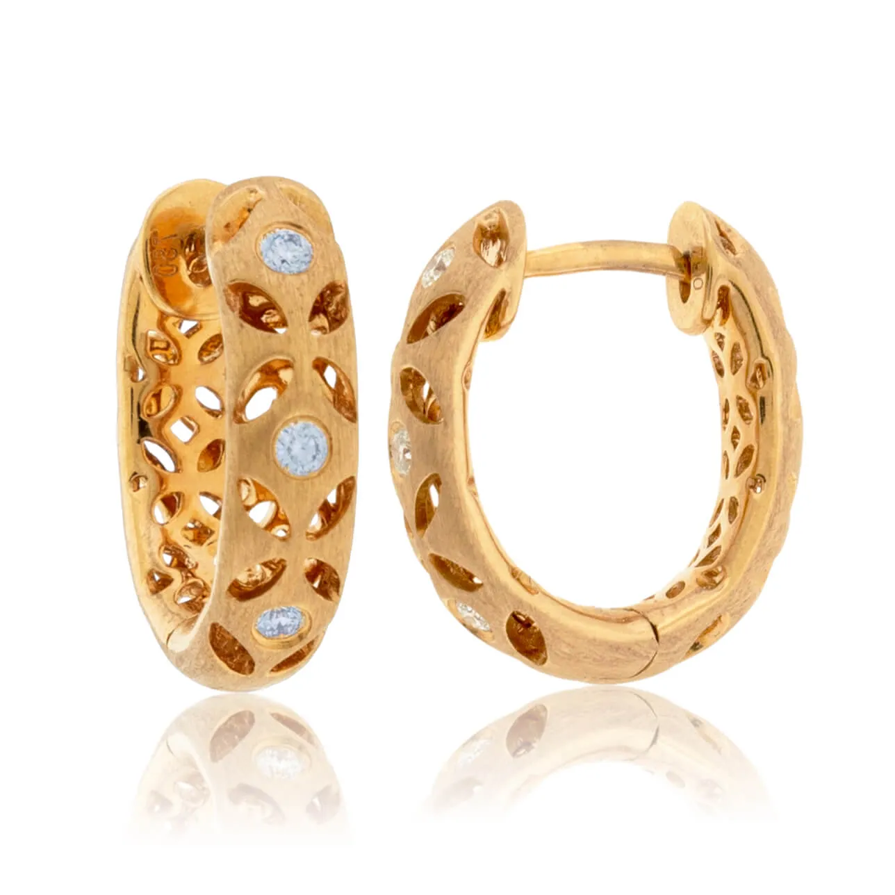 Gold Satin Finish Flush Set Diamond Earrings