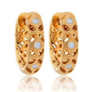Gold Satin Finish Flush Set Diamond Earrings