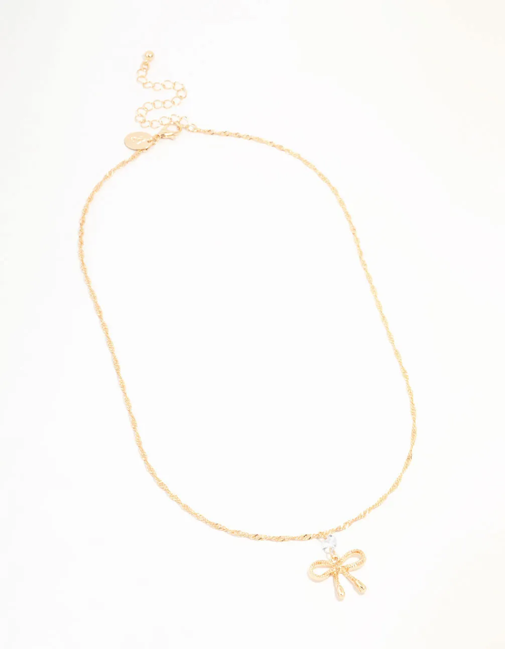 Gold Twisted Diamante Bow Chain Necklace