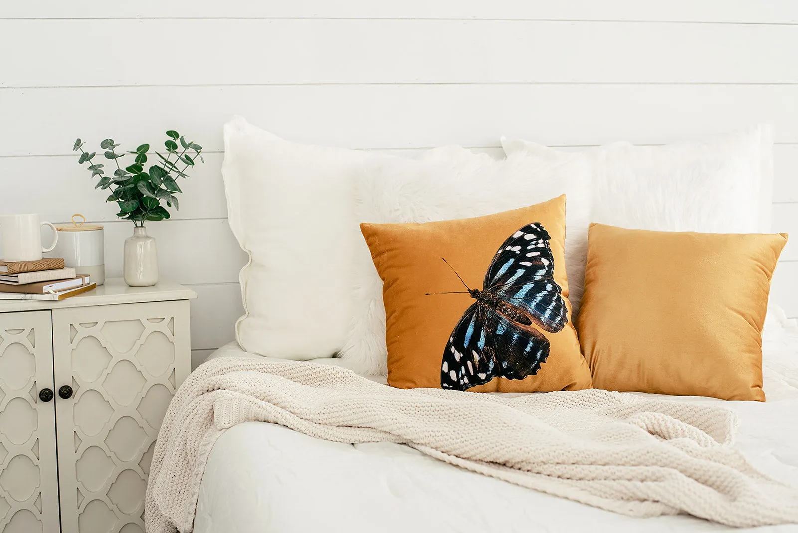 Golden Velvet Butterfly Pillow, College Student Gift, Boho Throw Pillow, Mother's Day Gift,Christmas Gift