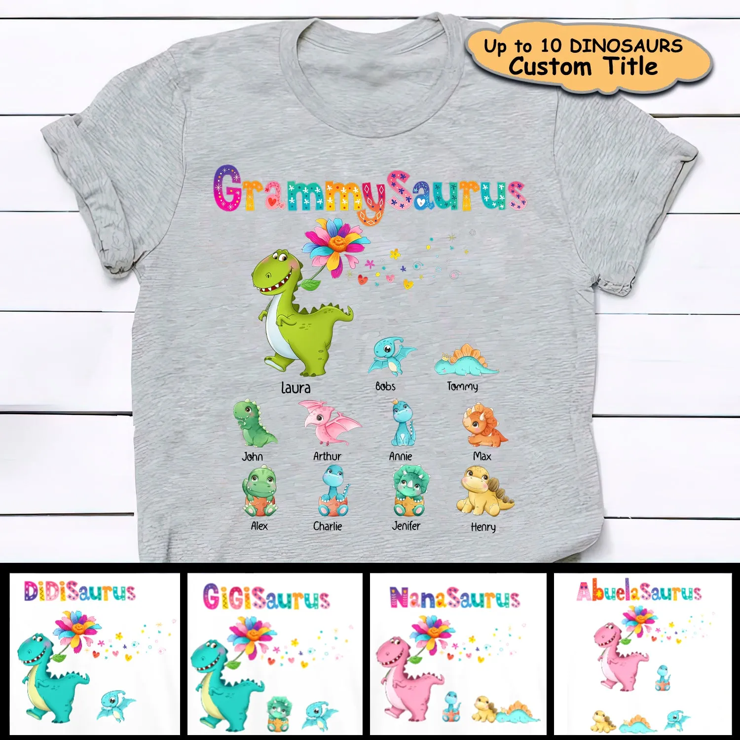 Grandmasaurus Colorful Flower Shirt
