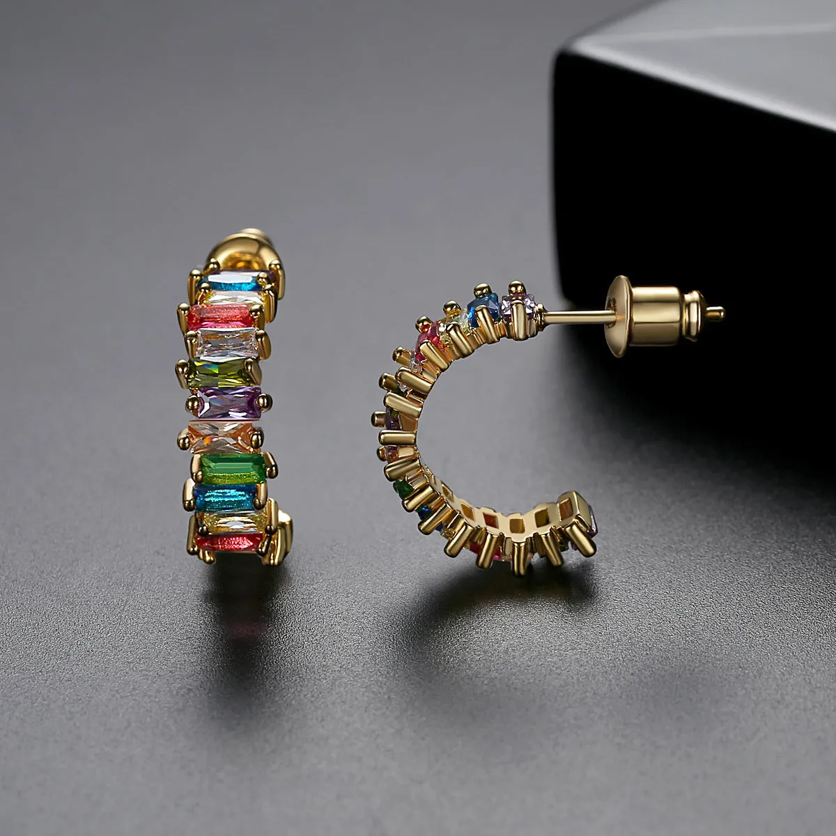 Green Crystal & 18K Gold-Plated Open Huggie Earrings