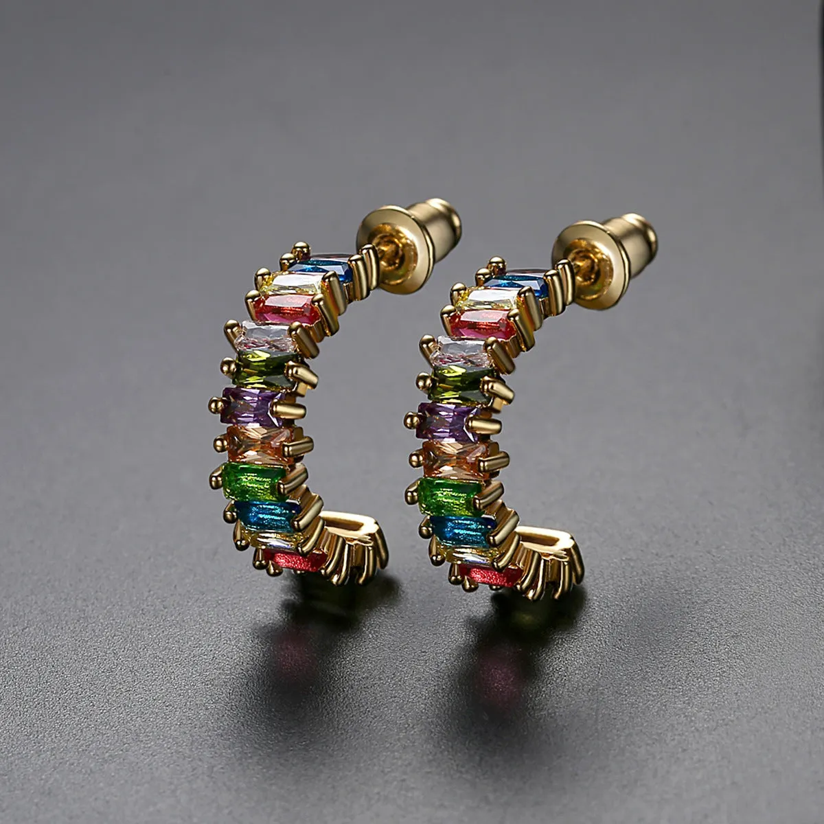 Green Crystal & 18K Gold-Plated Open Huggie Earrings