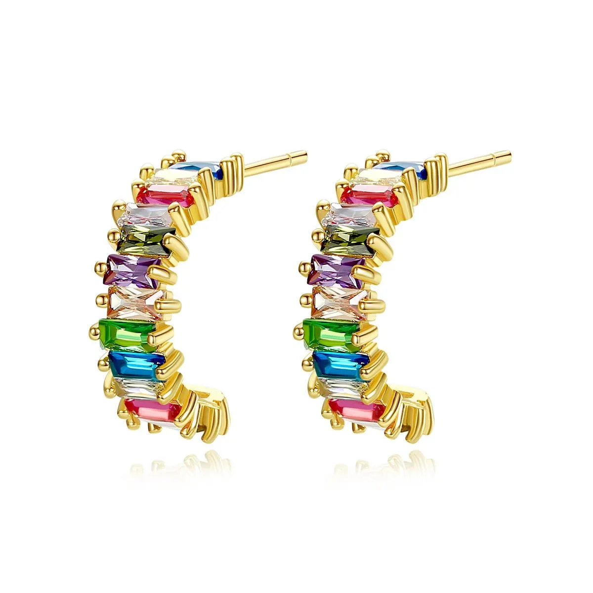 Green Crystal & 18K Gold-Plated Open Huggie Earrings