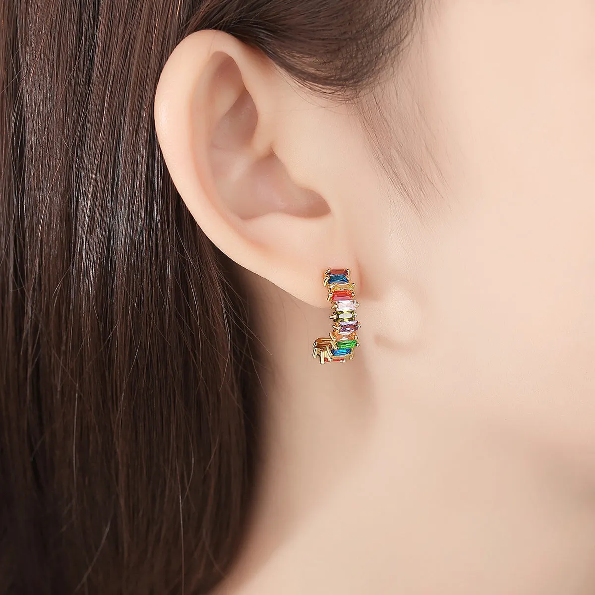 Green Crystal & 18K Gold-Plated Open Huggie Earrings