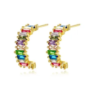 Green Crystal & 18K Gold-Plated Open Huggie Earrings