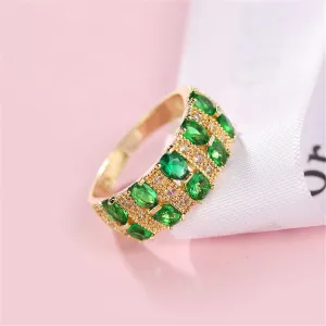 Green Crystal & 18K Gold-Plated Oval-Cut Band Ring