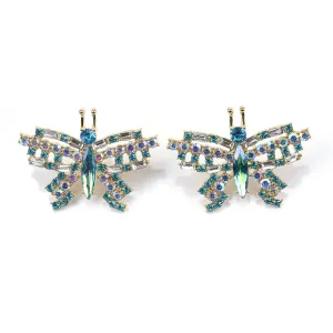 Green Crystal & Cubic Zirconia Butterfly Stud Earrings