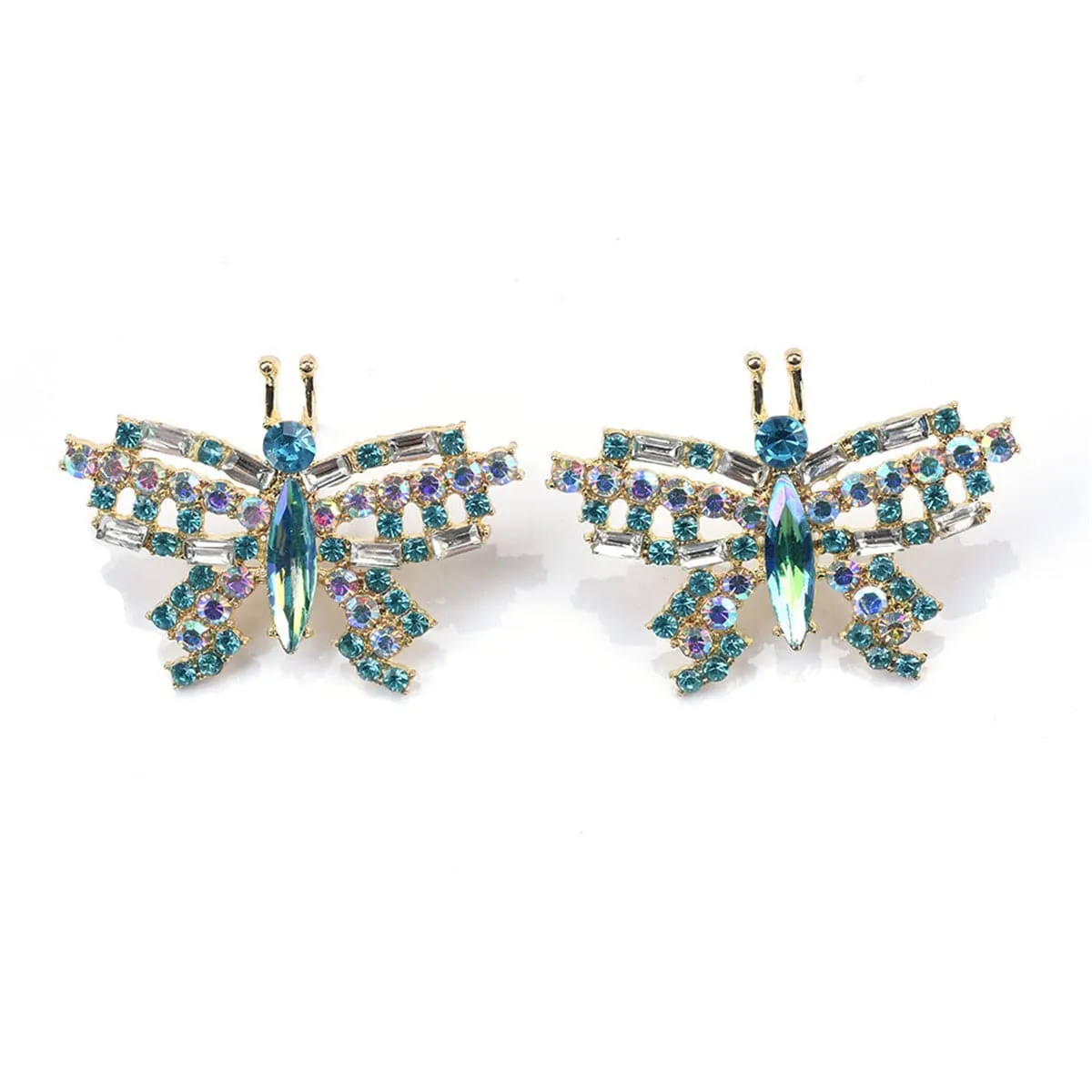 Green Crystal & Cubic Zirconia Butterfly Stud Earrings