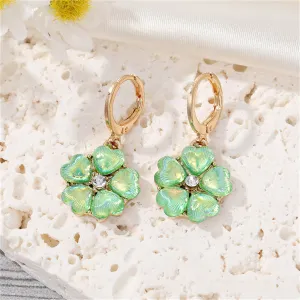 Green Crystal & Cubic Zirconia Flower Drop Earrings