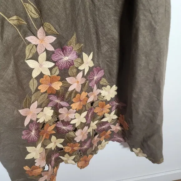 Green Floral Emboirdered Midi Dress Fairy Goblincore Whimsical Artsy Sleeveles S