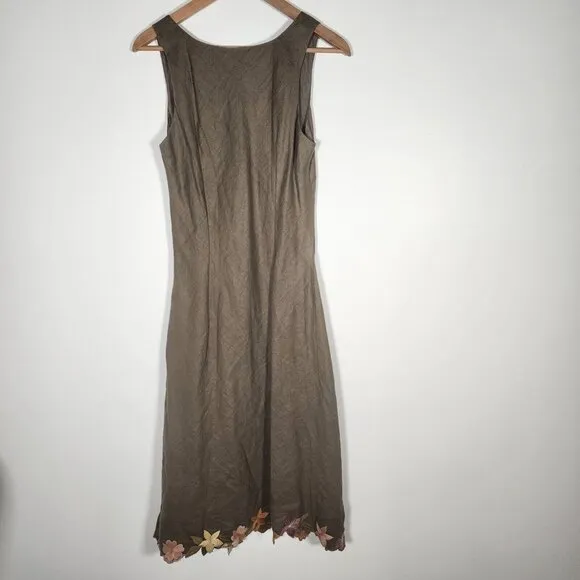 Green Floral Emboirdered Midi Dress Fairy Goblincore Whimsical Artsy Sleeveles S