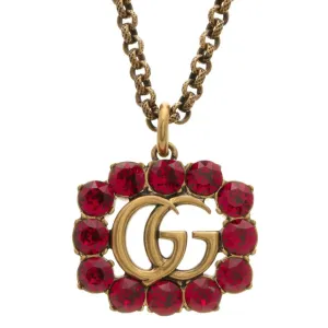 Gucci Red Crystal Double G Marmont Necklace in Gold