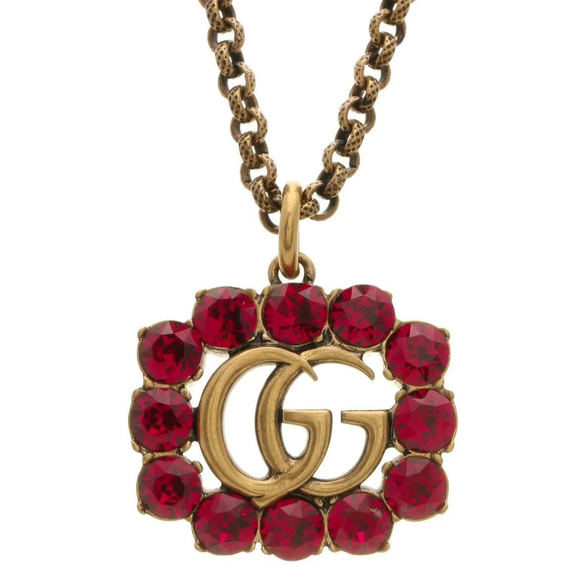 Gucci Red Crystal Double G Marmont Necklace in Gold