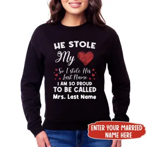 He Stole My Heart Personalized Name 2D Black Long Sleeve 2