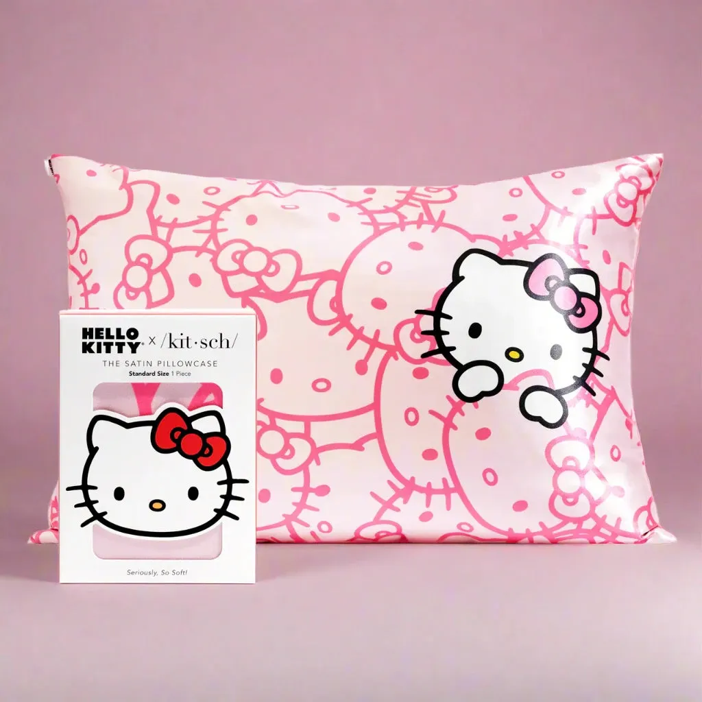 Hello Kitty x Kitsch Satin Pillowcase - Pink Hello Kitty Faces