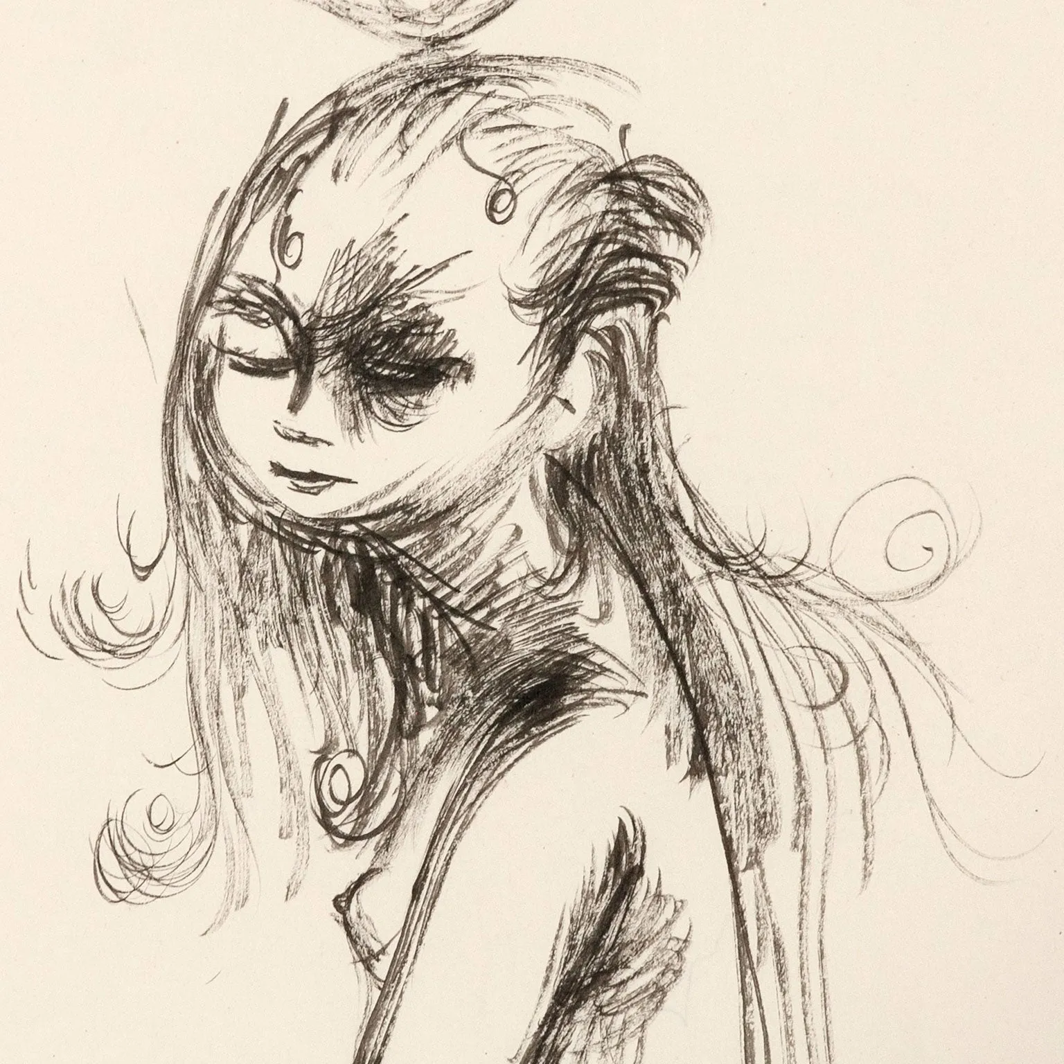 JOYCE WIELAND "GIRL WITH BIRDS" DRAWING