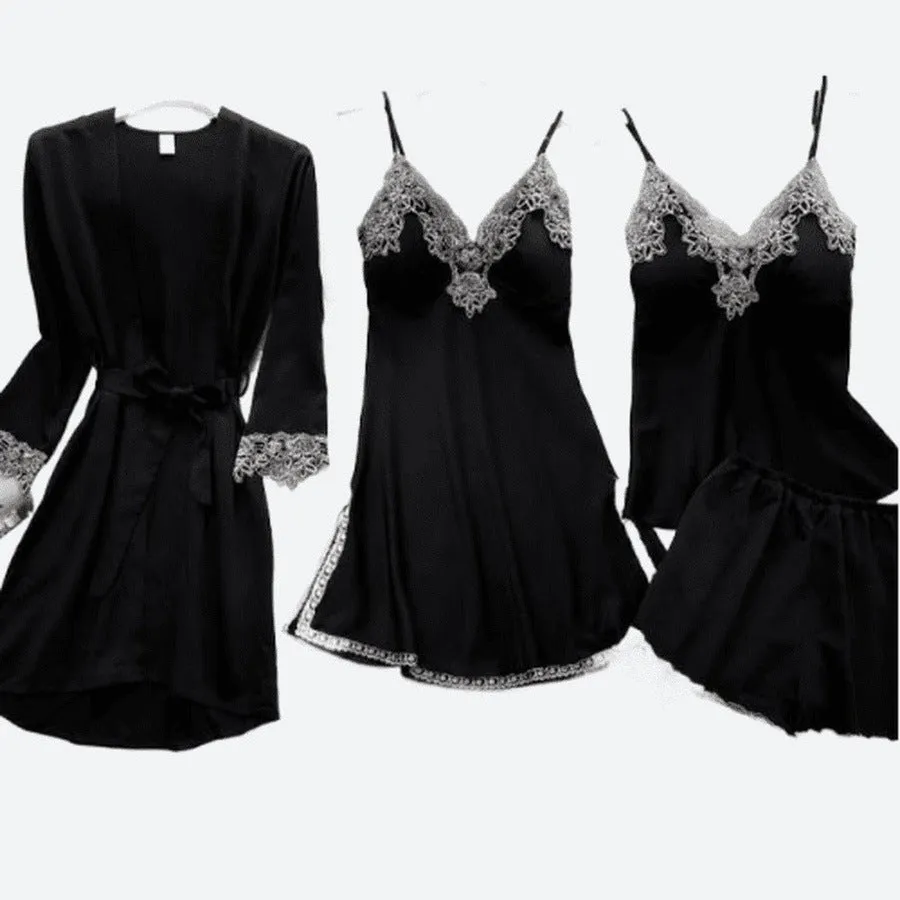 Lace Trimmed Satin Nightwear Sets
